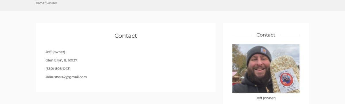 The old contact page - four lines of text and a gmail address.