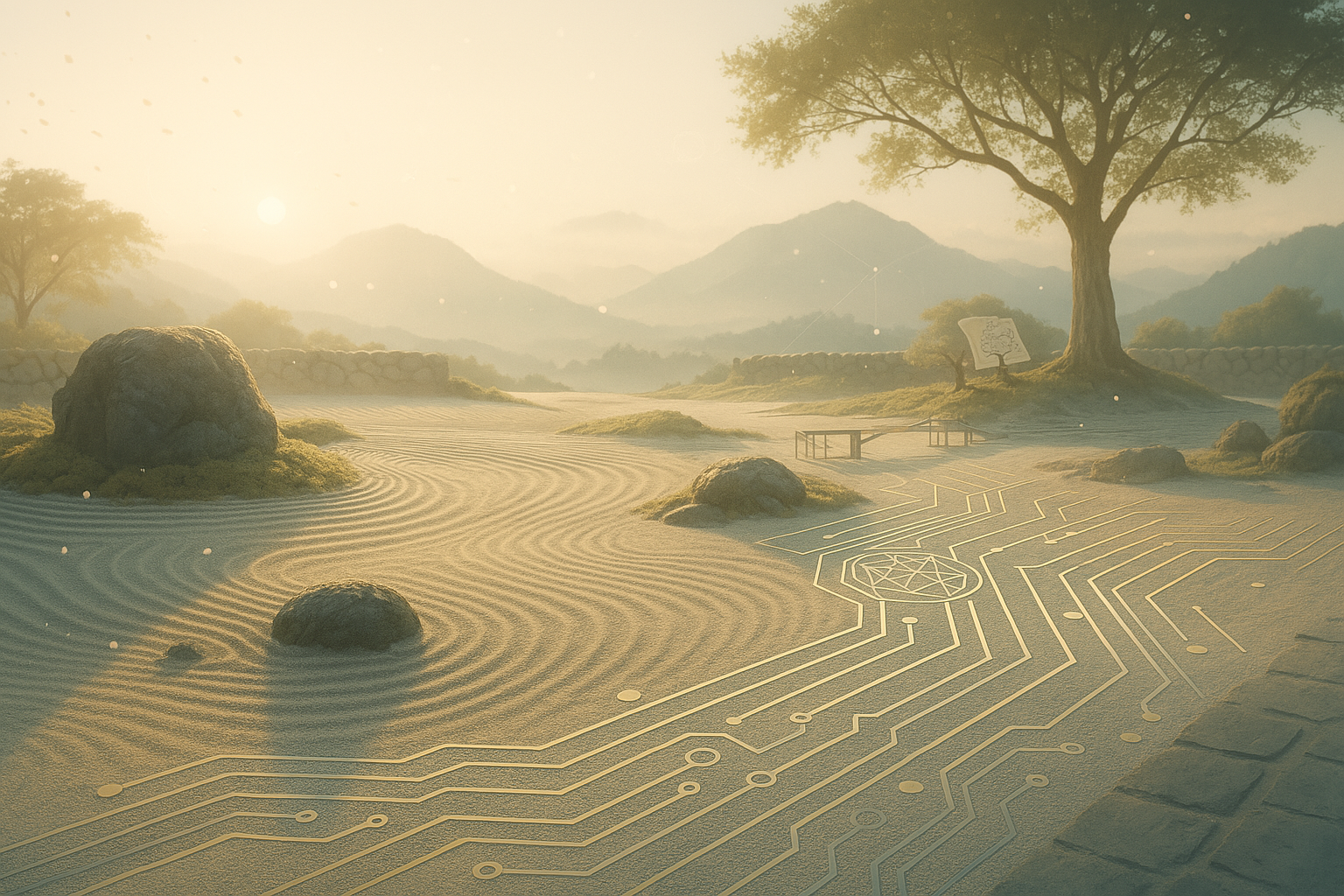 Zen garden with circuit patterns